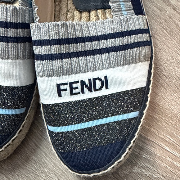 Fendi Striped Navy and White Espadrilles - Picture 9 of 10